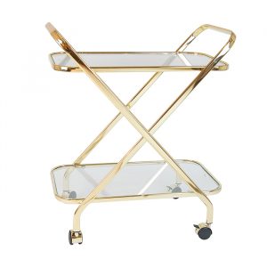 Gold Bar Cart Designer With Clear Glass Shelves