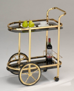 Gold Bar Cart Big Wheels Wine Stand Black Glass