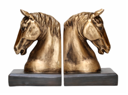 Horse Bookends Gold 27cm