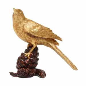 Bird Gold On Pine Cone Decor 17cm