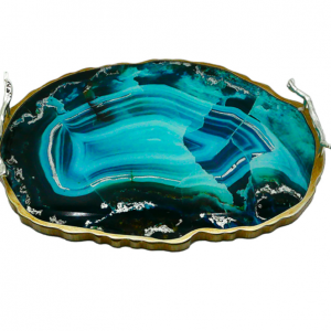 Silver Green Agate Style Resin Tray 49cm