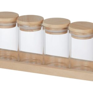 Pantry's Spice Jar Set of 6 Canisters with Wooden Base