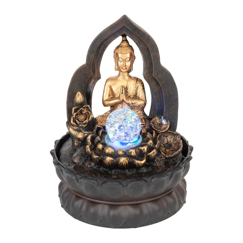 Thai Praying Buddha Water Feature Spinning Ball Led 29cm