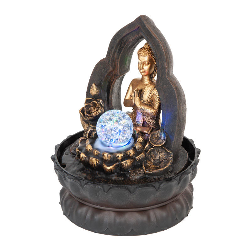 Thai Praying Buddha Water Feature Spinning Ball Led 29cm