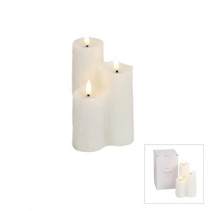 Led Wax Candle Cluster Of 3 White 19cm