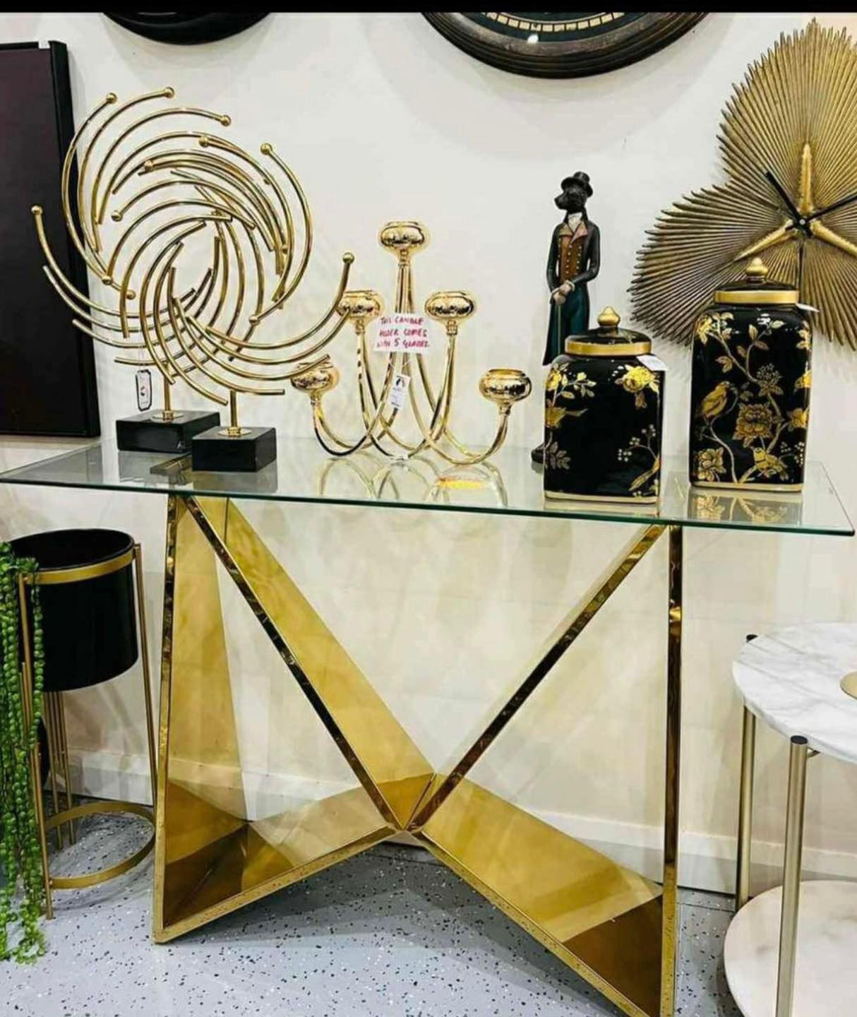 Gold Stainless Steel Console Table Glass Top - Decor Guru
