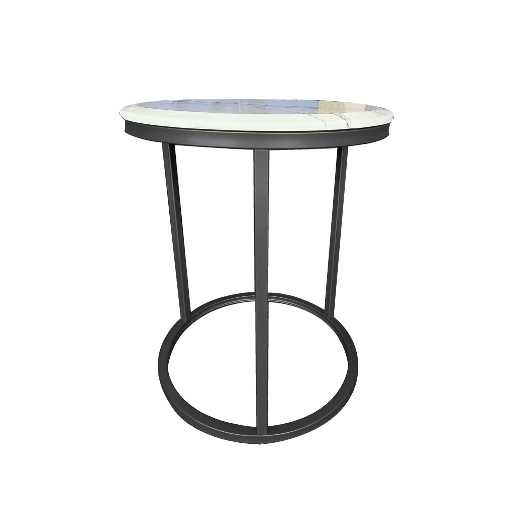 Black Side Table Stone Top Marble Finish Decor Guru