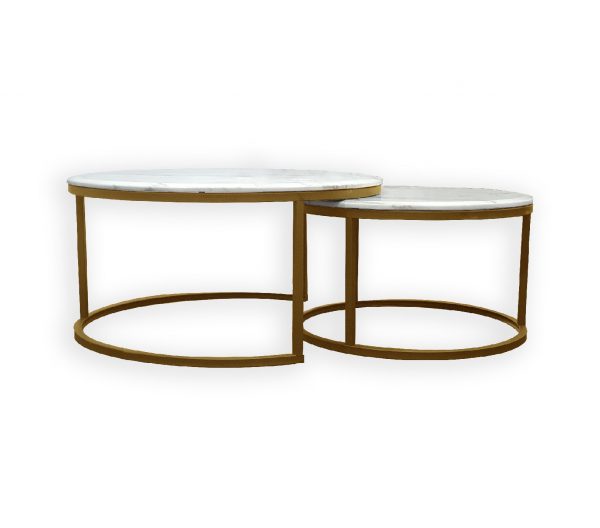 Champagne Gold Nested Coffee Table Set Stone Marble Top Finish 80/60cm