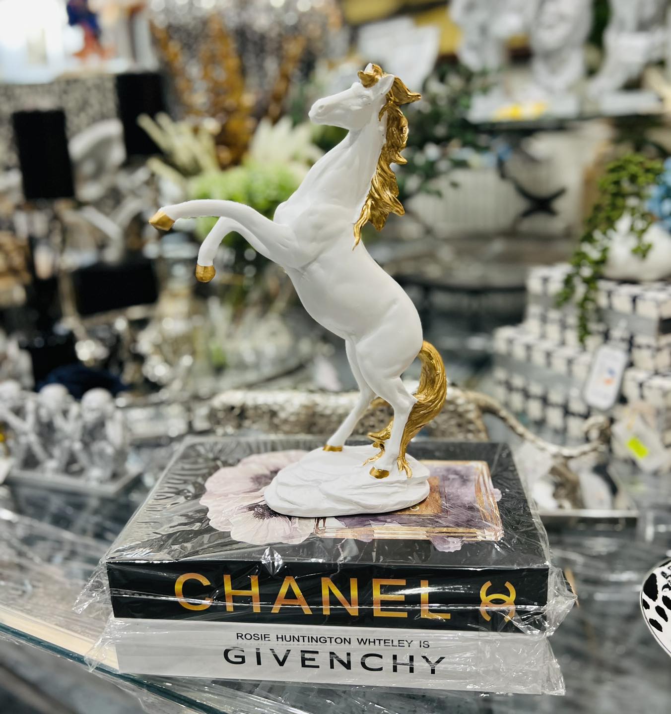 White Gold Horse Home Decoration Modern 30cm Decor Guru