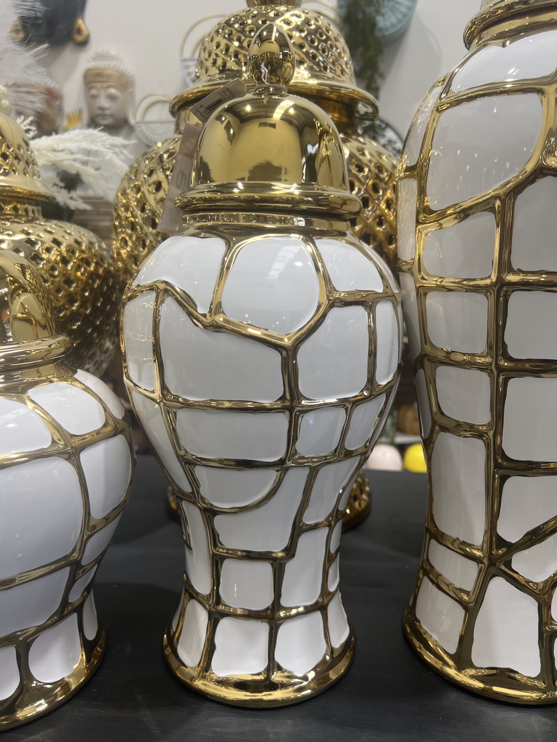 gold and white ginger jars Australia Gold Trim Ginger Jar Vase medium