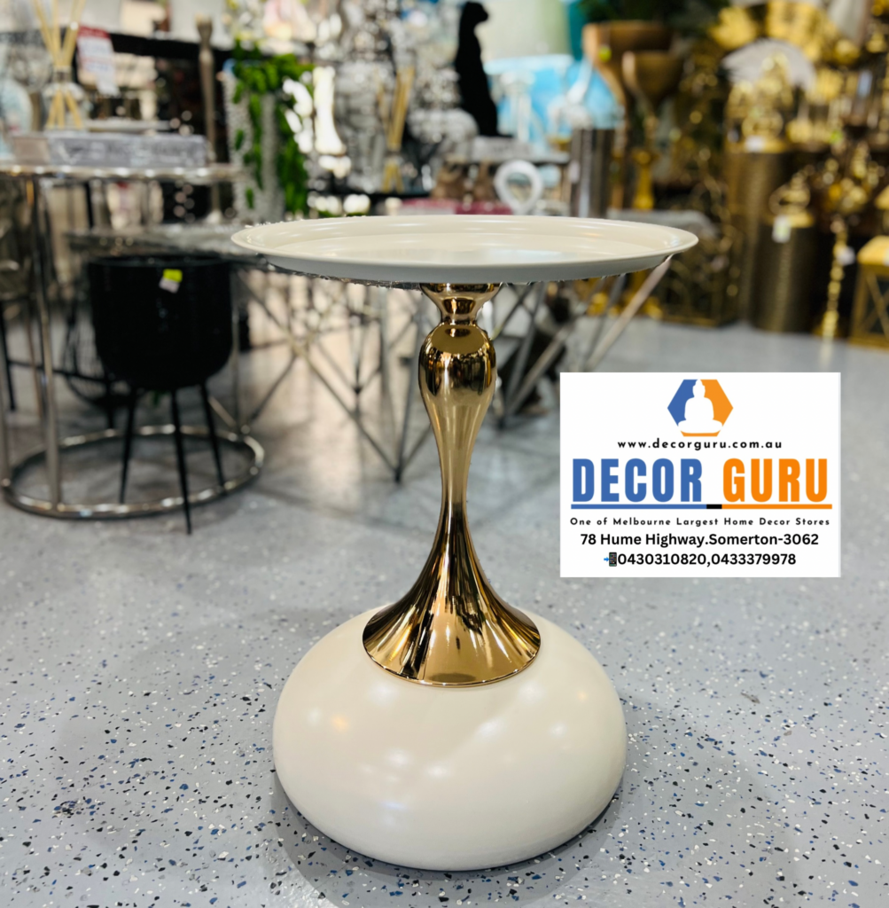 White Gold Metal Side Accent Table 52cm