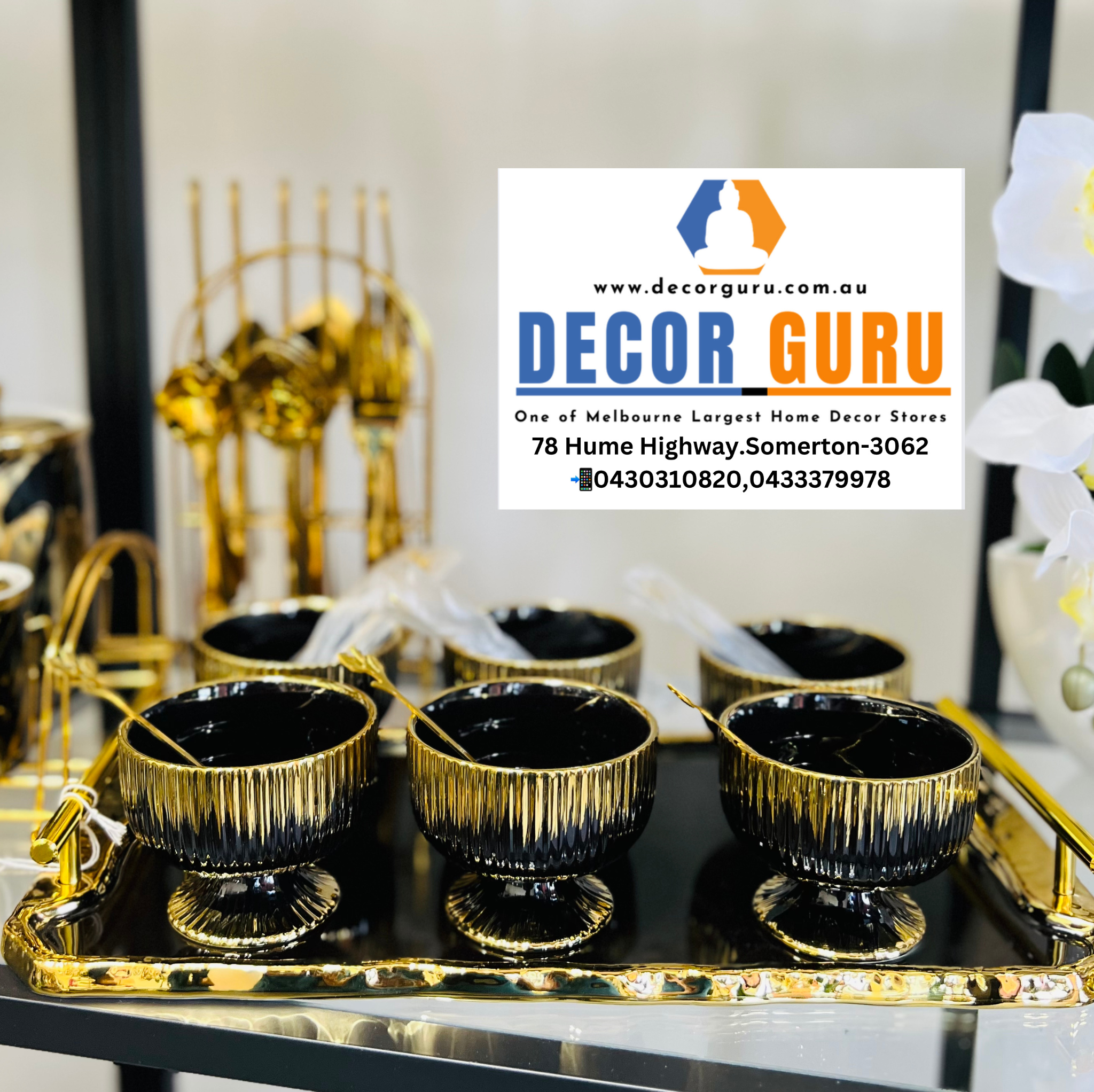 Dessert Set Black Gold On Tray